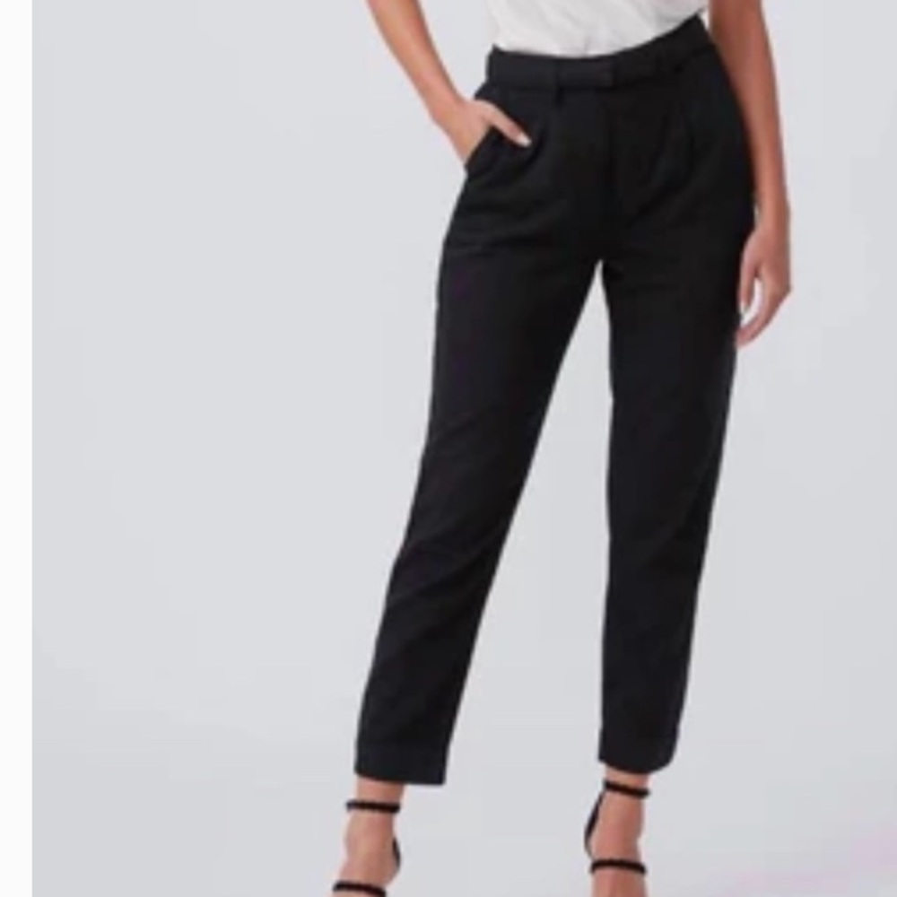 PAIGE Simone Pleats Self Belt Black Jeans
